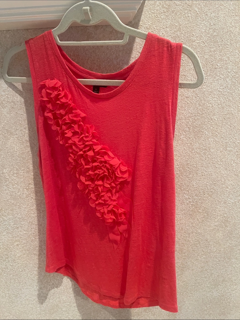 Banana Republic Red Sleeveless Tank with Diagonal Floral Ruffle